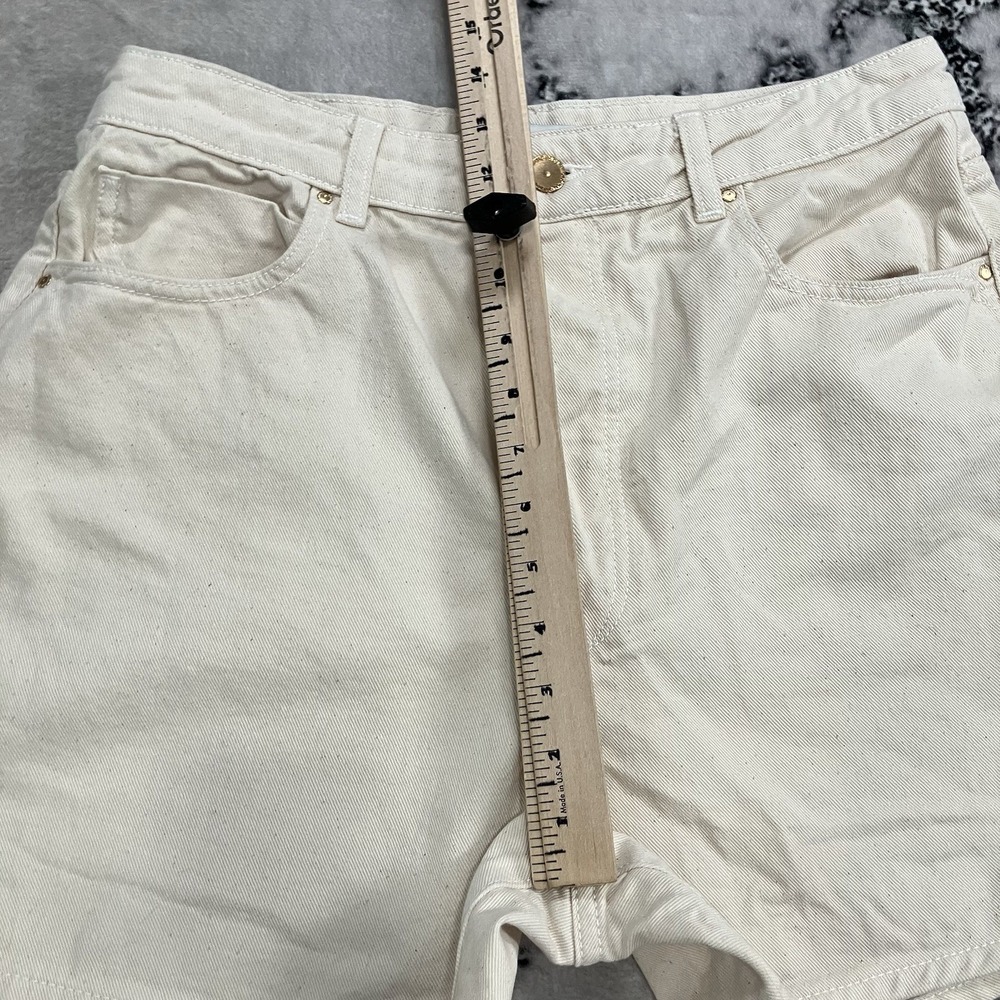 Zara High Rise Denim Shorts Women Cream White Size 12 EUR 44 Button FLy - Picture 5 of 11